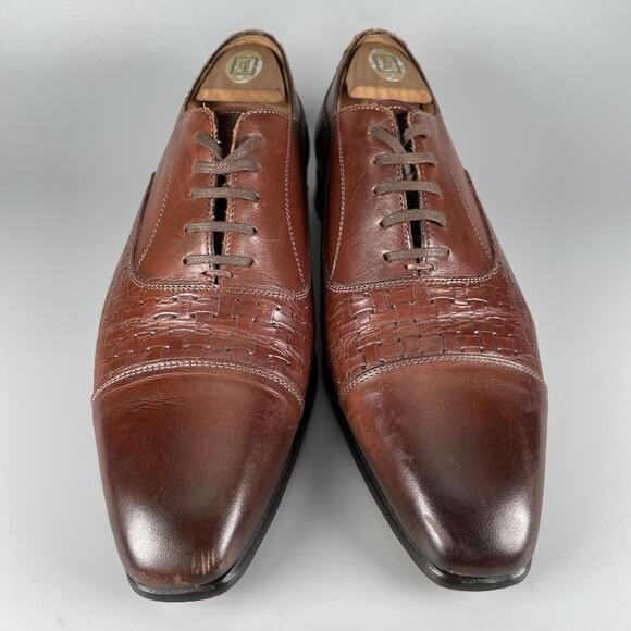 Paul Fredrick Men’s Size 8 Brown Woven Leather Lace Up Oxford Dress Shoes GUC main image 5